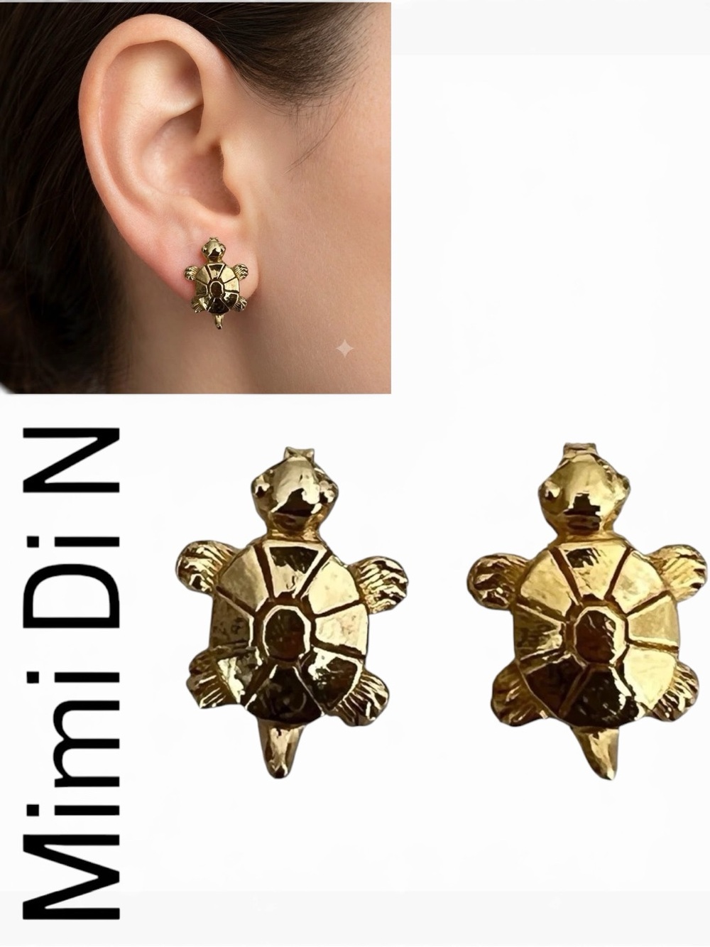 Vintage 1974 MIMI DI N NISCEMI Gold-Tone Turtle Earrings Signed Retro Jewelry
